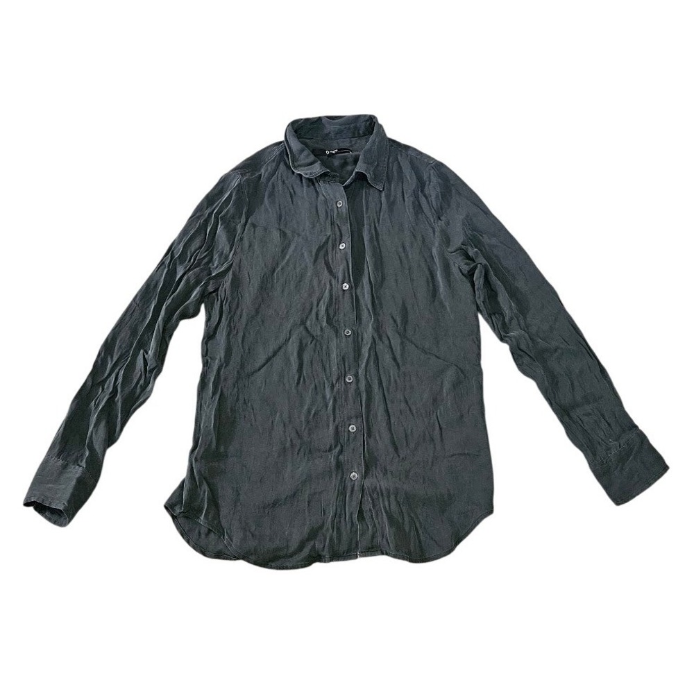 Quince Silk Blouse Women Small Forest Green Washable Stretch Button Up Shirt